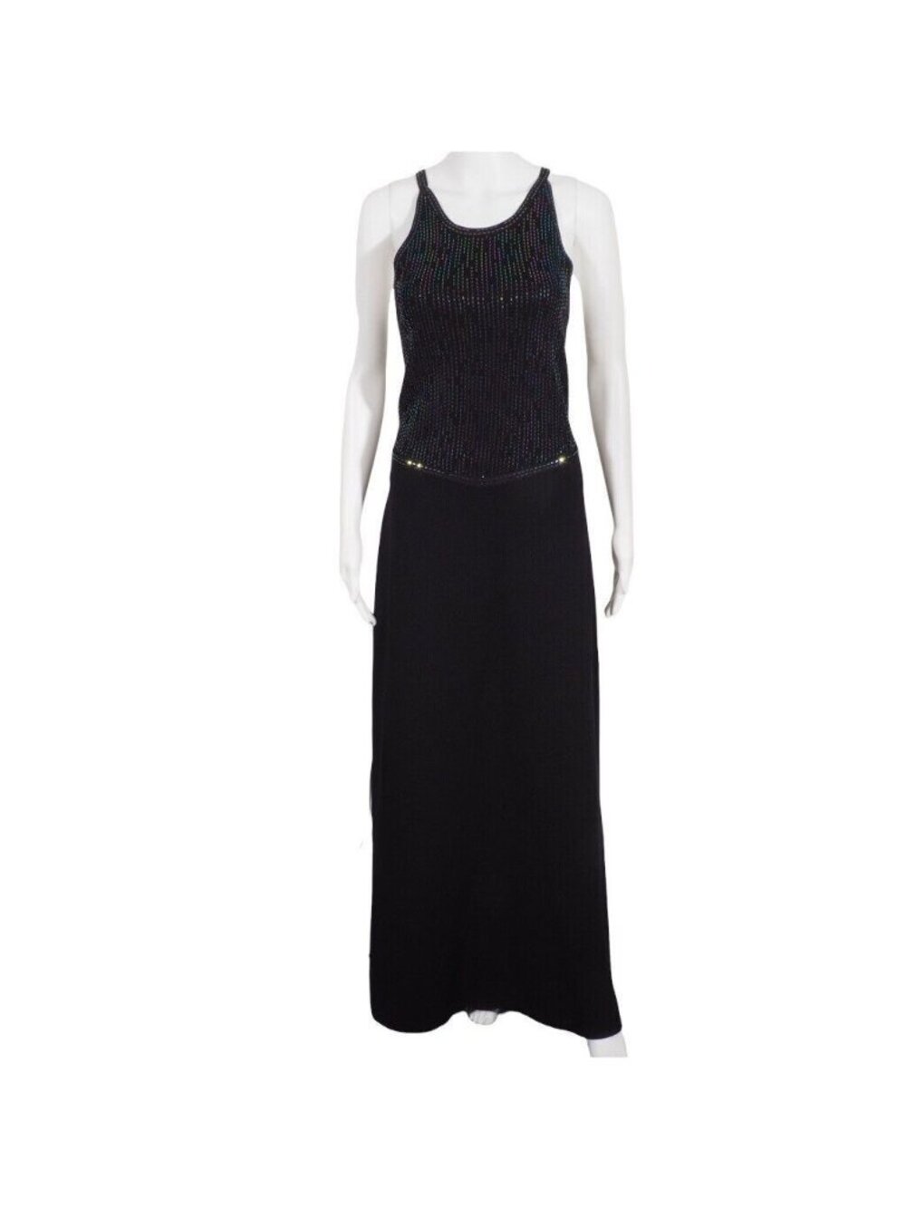 St John Evening Dress Size 4 Long Halter Criss Cross Open Back Iridescent